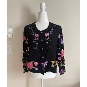 Vintage Y2K Whimsical Key Lime Pie Med Mother of Pearl  Floral Cardigan 90s 00s‎